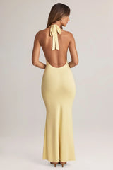 Modal Halterneck Maxi Dress in Lemon Sherbet
