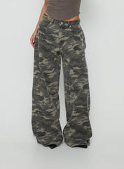 Naylor Mid Rise Wide Leg Jeans Camo