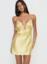 Jasminda Lace Trim Mini Dress Yellow