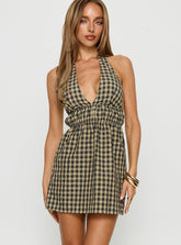 Naomy Halter Flare Mini Dress Black Check