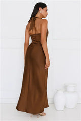 Ambiance Of The Night Halter Satin Maxi Dress