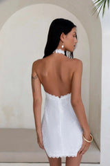 Vintage Valentine Lace Halter Mini Dress White