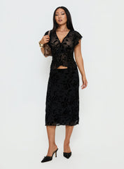 Atira Midi Skirt Leaf Flower Black