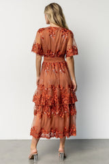 Lotte Embroidered Midi Dress | Rust