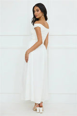 Camellia Charm Off Shoulder Maxi Dress