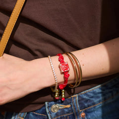 Block Party Varsity Number Custom Bracelet - Cherry Red Double Digit