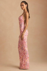 Embellished Scoop-Neck Backless Maxi Dress in Pink