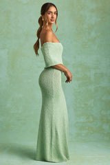 Bouclé Off-Shoulder Maxi Dress in Mint