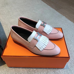 Royal Loafer Pink Mix White Calfskin With Fringe Detail And Silver Signature Buckle 509418