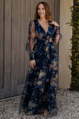Layla Tulle Maxi Dress | Blue + Golden Floral