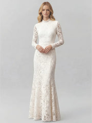 Long-Sleeve Low-Back Stretch Lace Maxi Dress