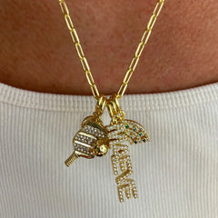 Block Custom Nameplate Charm - Gold/Pavé