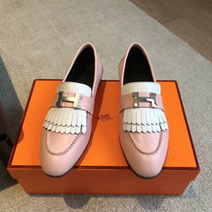 Royal Loafer Pink Mix White Calfskin With Fringe Detail And Silver Signature Buckle 509418
