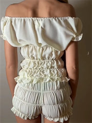 Pleated Tie-Front Short Sleeve Shorts Two Piece Set