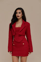 NOEL TWEED CROP BLAZER | RED