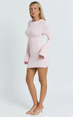 Ondine Mini Dress - Knit Long Sleeve Bodycon Dress in Pink