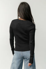 Leo Ribbed Henley Top | Black