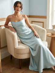 Premium Tailoring Corset-Back Satin Slip Maxi Dress