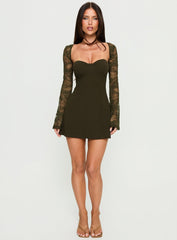 Jacenta Long Sleeve Lace Bolero Mini Dress Green