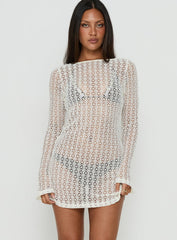 Lisella Long Sleeve Crochet Mini Dress Cream