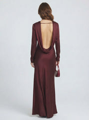 Backless High-Neck Satin Maxi Dress