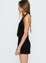 Amary Stud Detail Halter Playsuit Black
