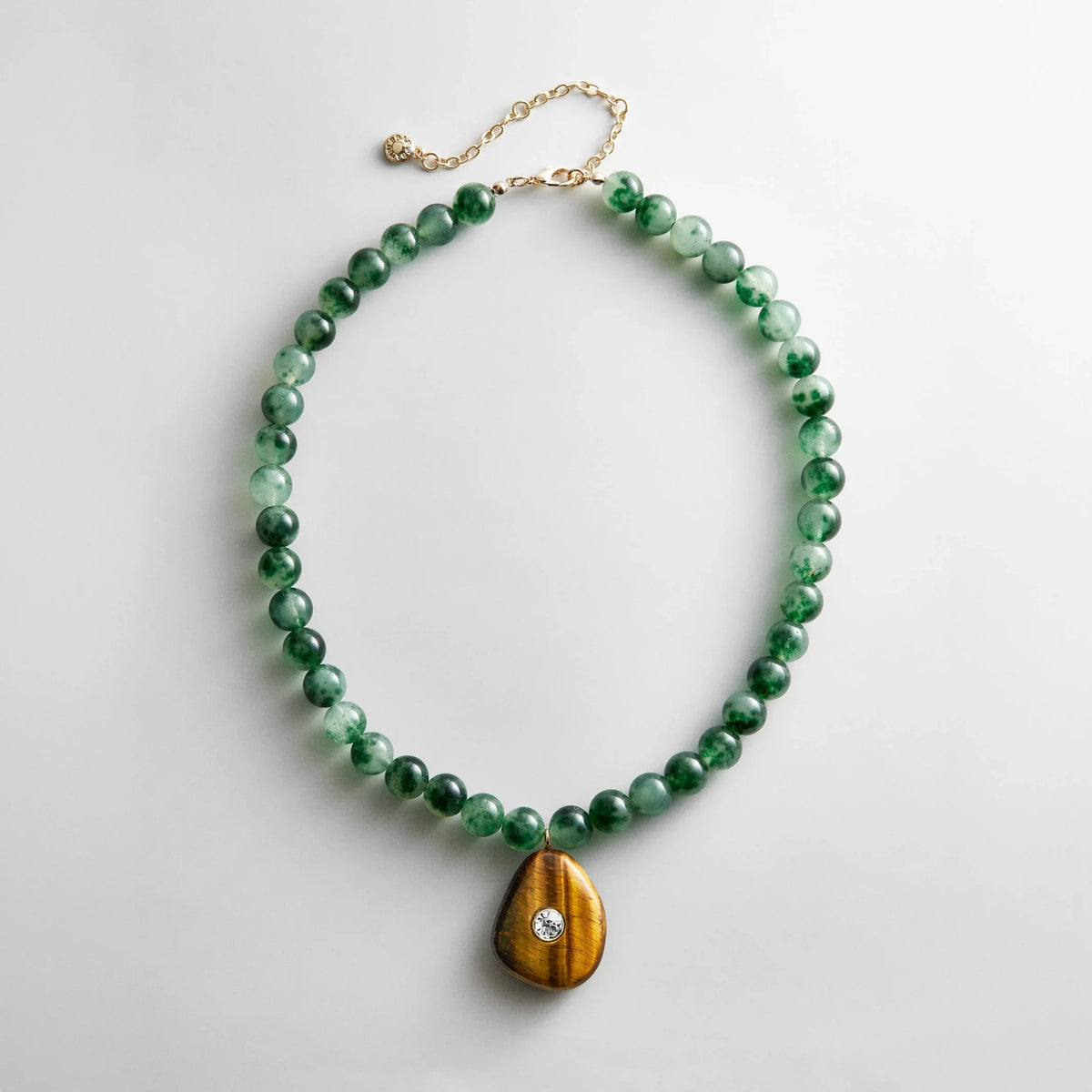 Jamie Semi-Precious Beaded Necklace - Green Jade/Tiger's Eye