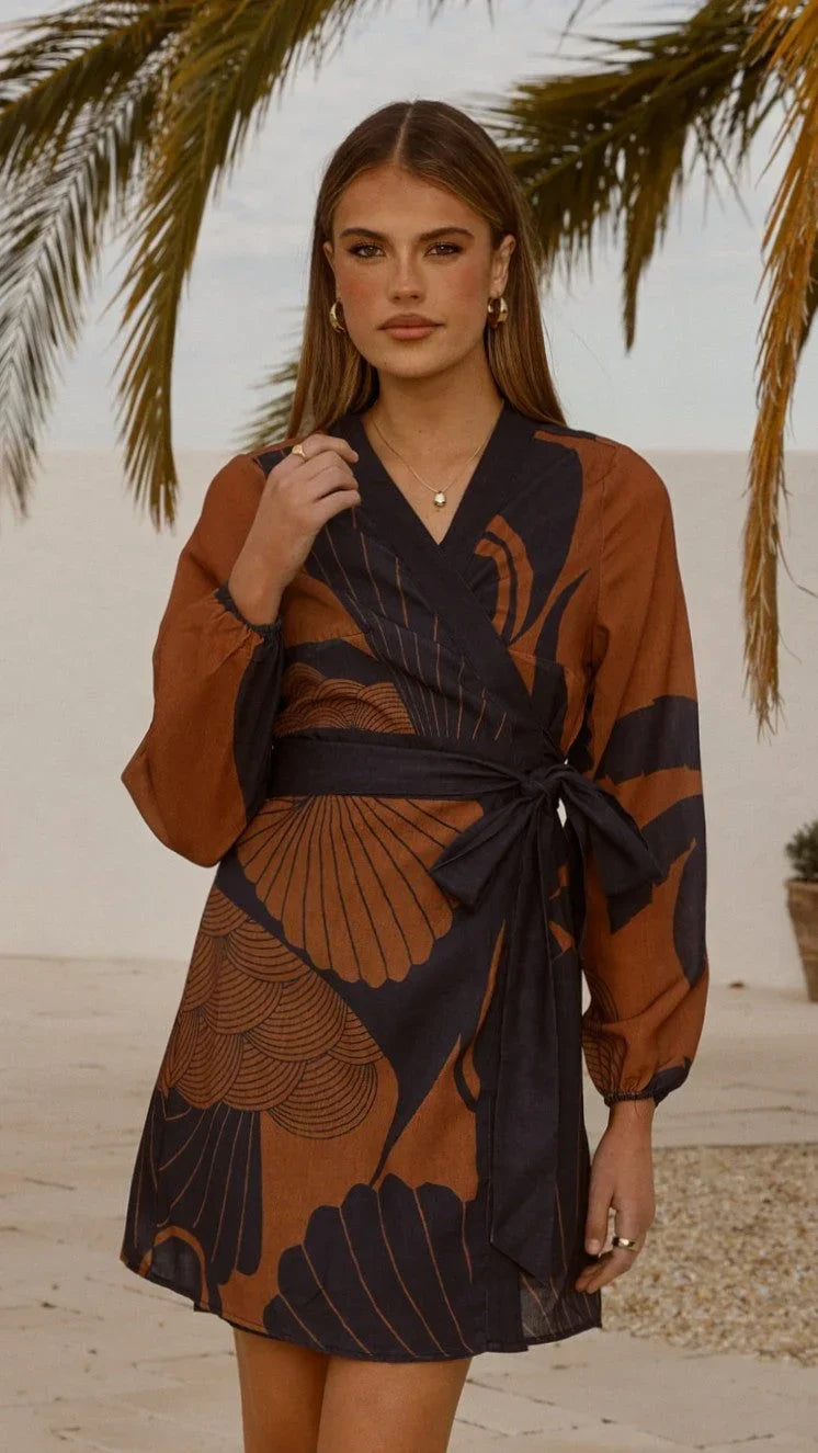 Cassidy Long Sleeve Mini Dress - Coco/Navy