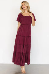 Lenora Smocked Dotted Maxi Dress | Wine