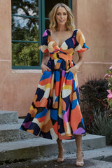 Lola Midi Dress | Rust + Navy Multi