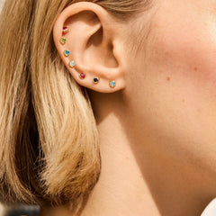 18K Gold Birthstone Stud Earrings - Emerald