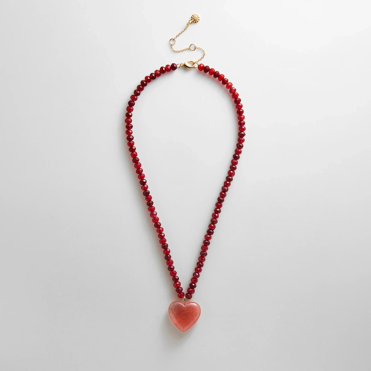 Semi-Precious Heart Necklace - Strawberry/Cherry Quartz