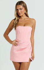 Avery Mini Dress - Strapless Corset Bodice Draped Dress in Pink