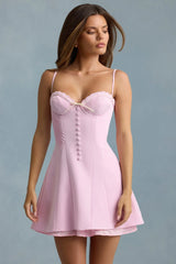 Bow-Detail Scalloped A-Line Mini Dress in Soft Pink