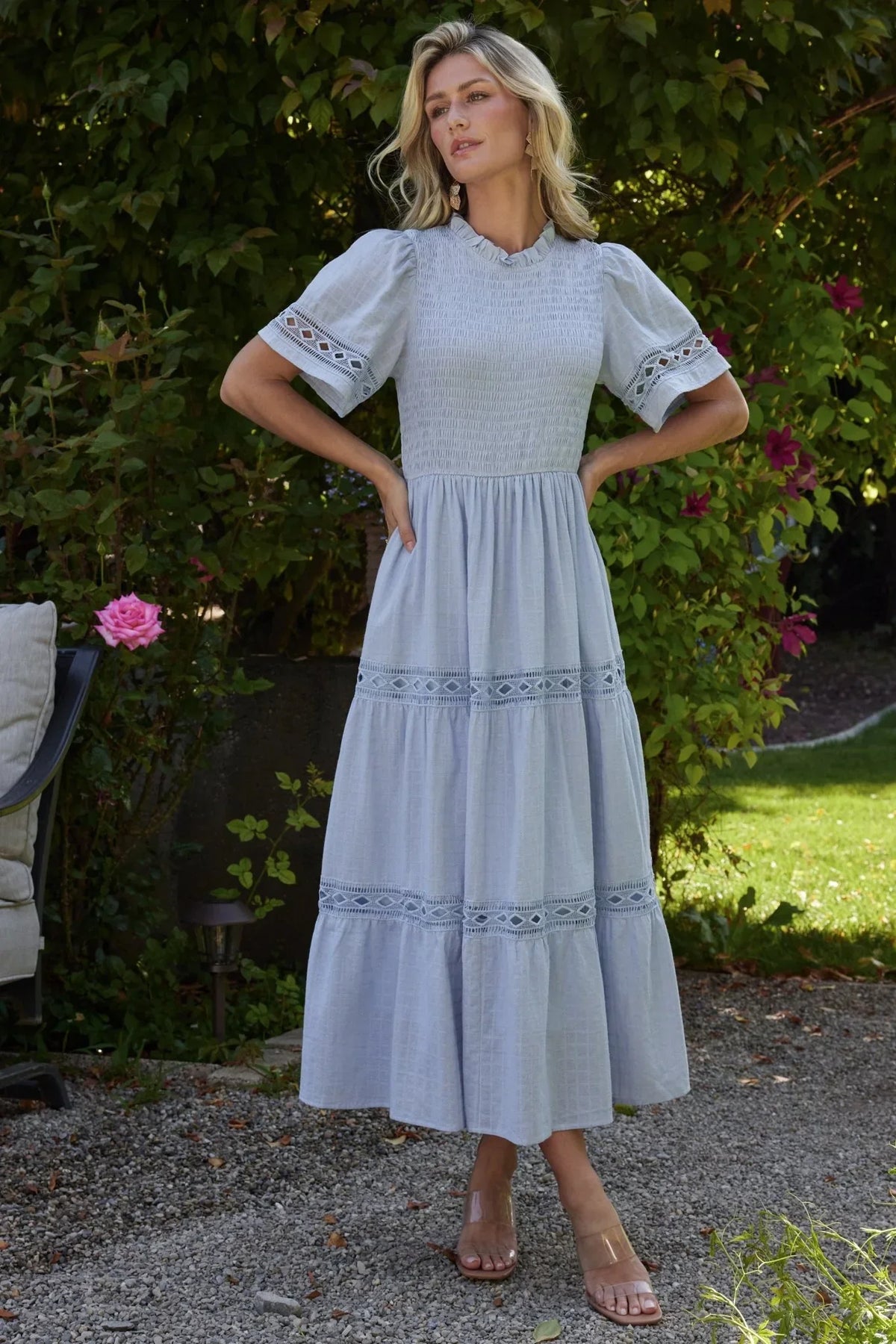 Loveland Geo Lace Maxi Dress | Light Blue