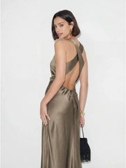 Elegant Cowl Neck Satin Gown