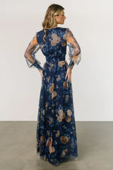 Layla Tulle Maxi Dress | Blue + Golden Floral