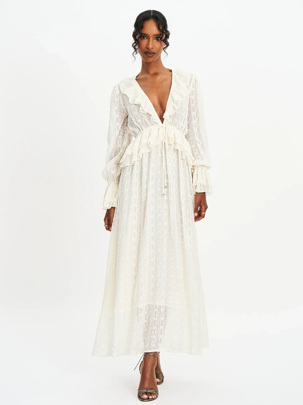 Safiya Jacquard Chiffon Long Sleeve Maxi Dress