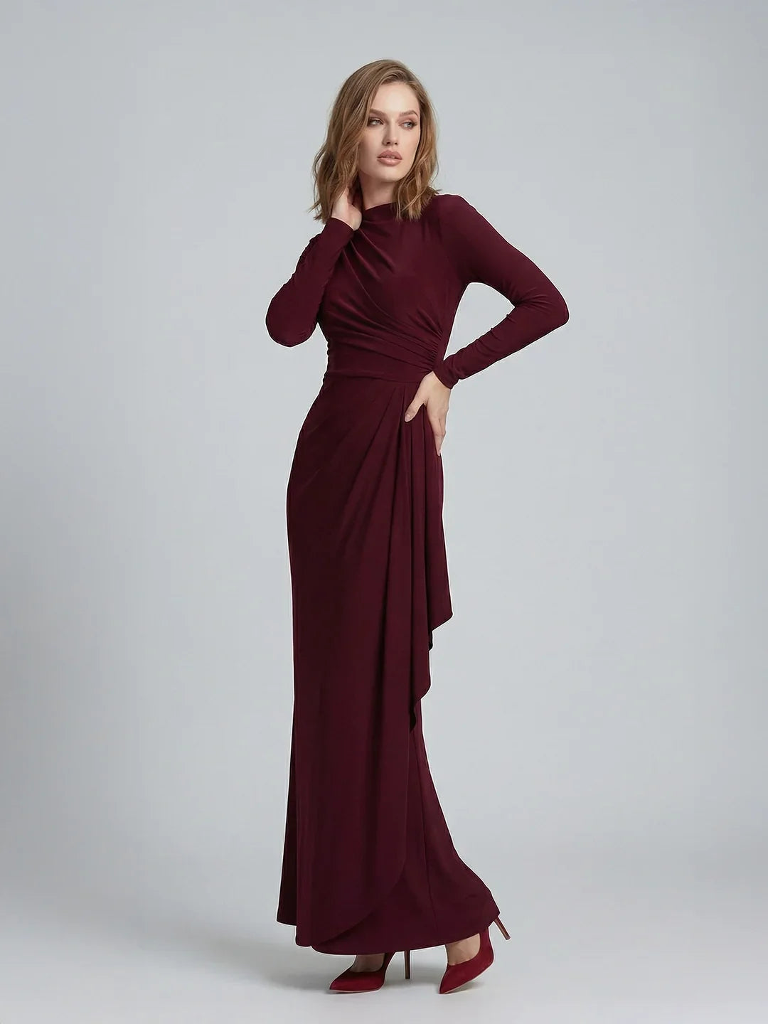 Ruffle Long Sleeve Sheath Gown