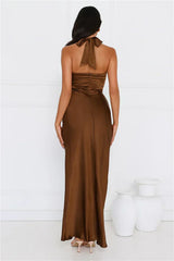 Ambiance Of The Night Halter Satin Maxi Dress