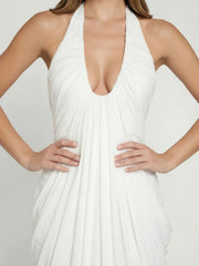 Sculpted Cascade Draped Stretchy Halter Gown